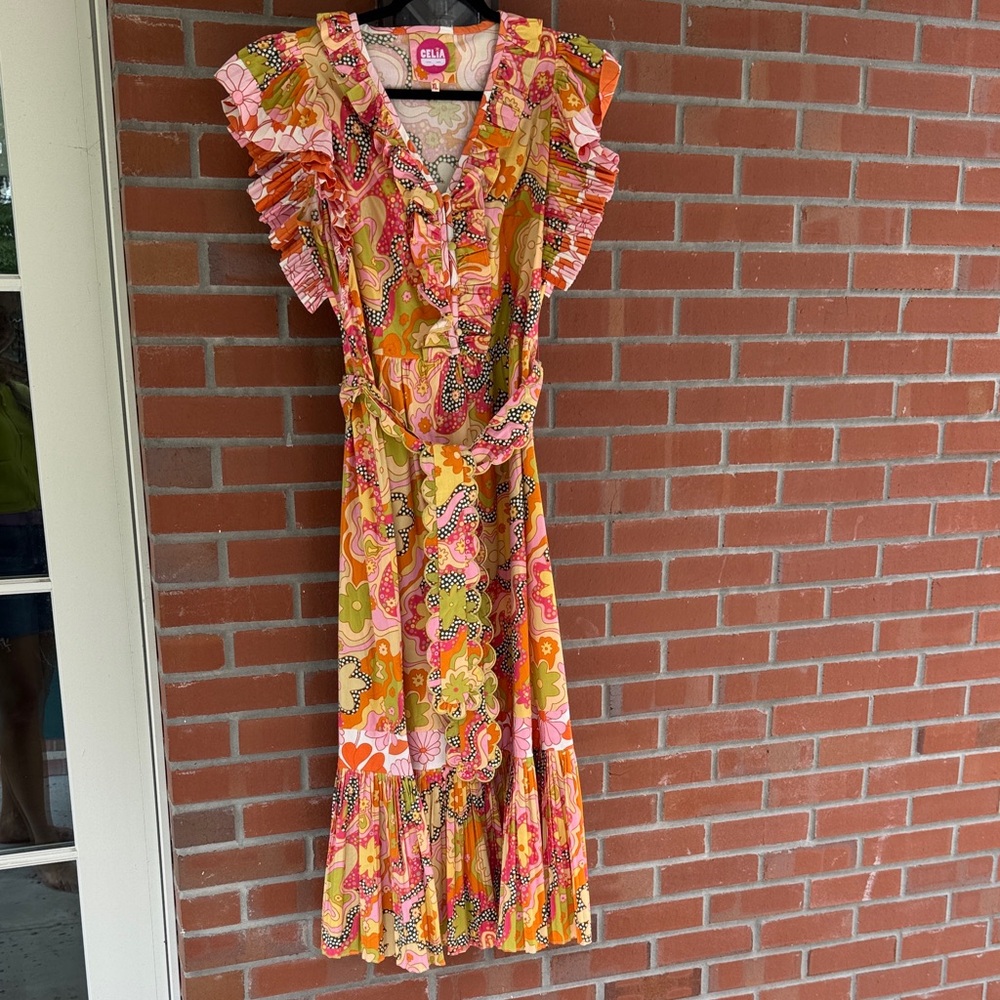 CeliaB Colorful Ruffle Midi Dress